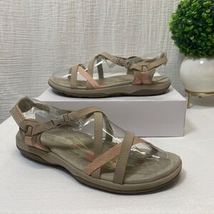 Skechers Reggae Slim-Vacay Sandals Sz 9 Beige Pink Strappy Memory Foam Comfort